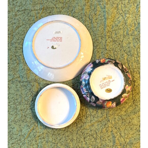 Andrea By Sadek Decorative Floral Plate & Lidded Bowl Set With Pink & Purple Flo - Picture 4 of 12